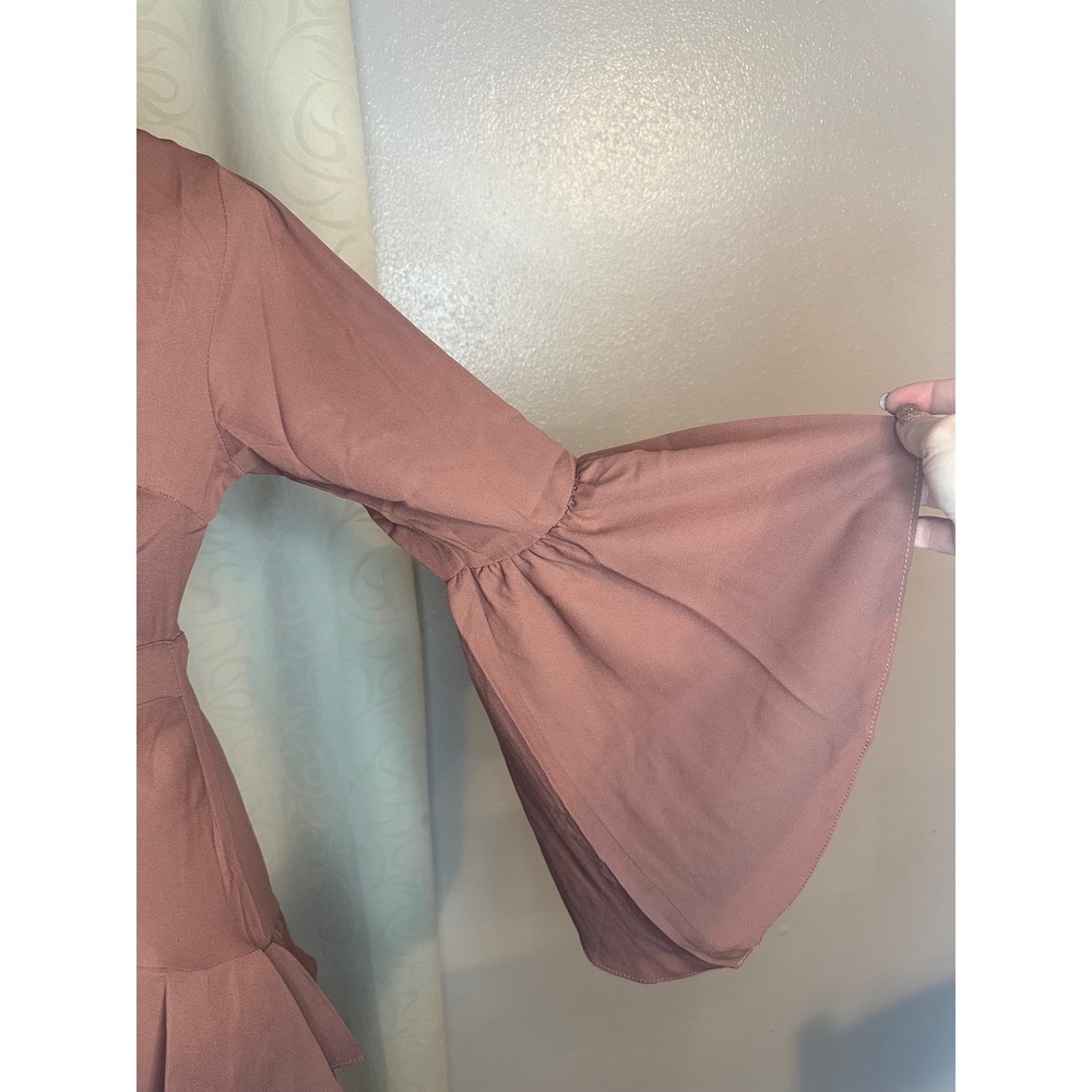 HAYDEN LOS ANGELES Rose Mauve Tie Front Ruffle Bell Sleeve Mini Dress Womens S - Picture 5 of 8